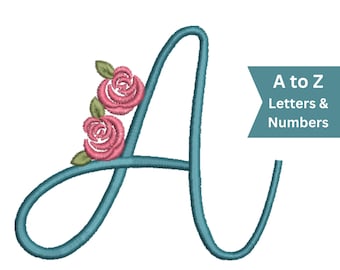 Diseño de bordado abecedario con letras florales / Monograma de letras y números de la A a la Z / Patrón de bordado a máquina - 3 tamaños