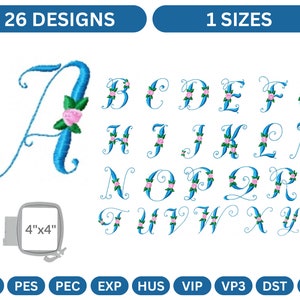 26 Design Floral Whole Entire Alphabet Embroidery Design - Font - Machine Embroidery Pattern – 1 Size , Instant Download