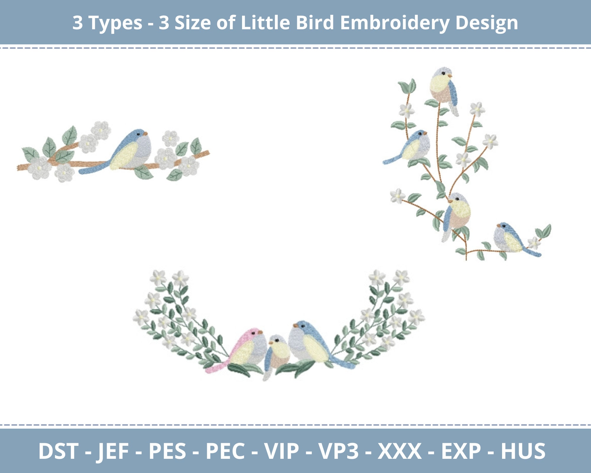 3 Types Little Bird Embroidery Design - Machine Embroidery Pattern – 3 ...
