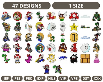 Projekt haftu maszynowego Super Mario Cartoon, do natychmiastowego pobrania