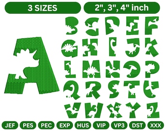 Dinosaur Alphabet Machine Embroidery Design Set - 2", 3", 4" Sizes - Dino Font Embroidery Files - Instant Download- 9- formats