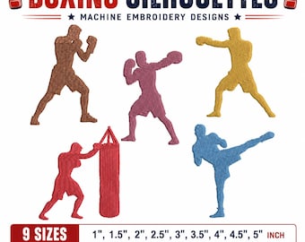 Boxing Silhouettes Machine Embroidery Designs - 9 Sizes & 8 Formats Instant Download