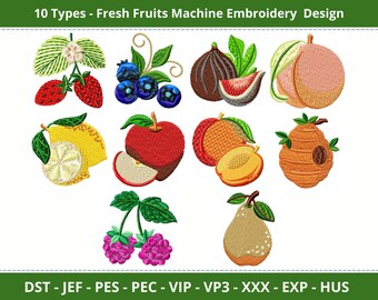 Fresh Fruits Machine Embroidery Designs - 10 Unique Fruit Patterns - Instant Download