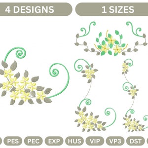 4 - Type , Flower Corner Machine Embroidery Design, 1 - Size , Instant Download