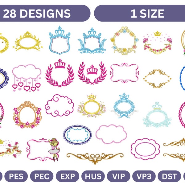 Royal And Floral Frames Machine Embroidery Design,Instant Download