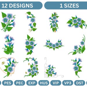 Vibrant Floral Patterns, Natural Botanical Flower Machine Embroidery Designs, Instant Download