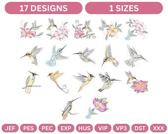 Birds With Flowers Embroidery Design Bundle, 1 Formats, Instant Download