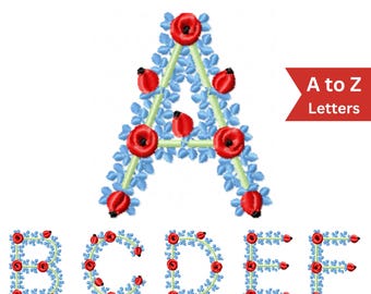 Floral Alphabet Embroidery Design | A to Z Letters with Flowers | Decorative Monogram Machine Embroidery Pattern – 1 Size