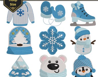 Cozy Winter machine embroidery, 9 Christmas Snowflake Penguin Polar Bear design - 4x4 hoop Size