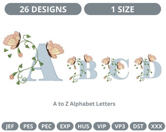 Butterfly Alphabet Machine Embroidery Design, Font, Monogram, Instant Download