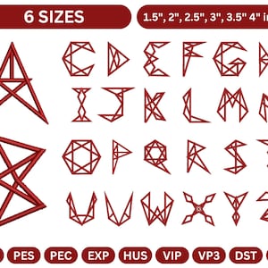 Czcionka do haftu geometrycznego alfabetu liniowego – nowoczesne litery – 6 rozmiarów – 9 formatów – format bx