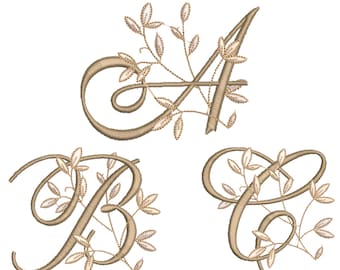 Elegante diseño de bordado de alfabeto con letras florales / Letras monograma A-Z / Fuente de bordado a máquina en bastidor 4x4 - Descarga digital