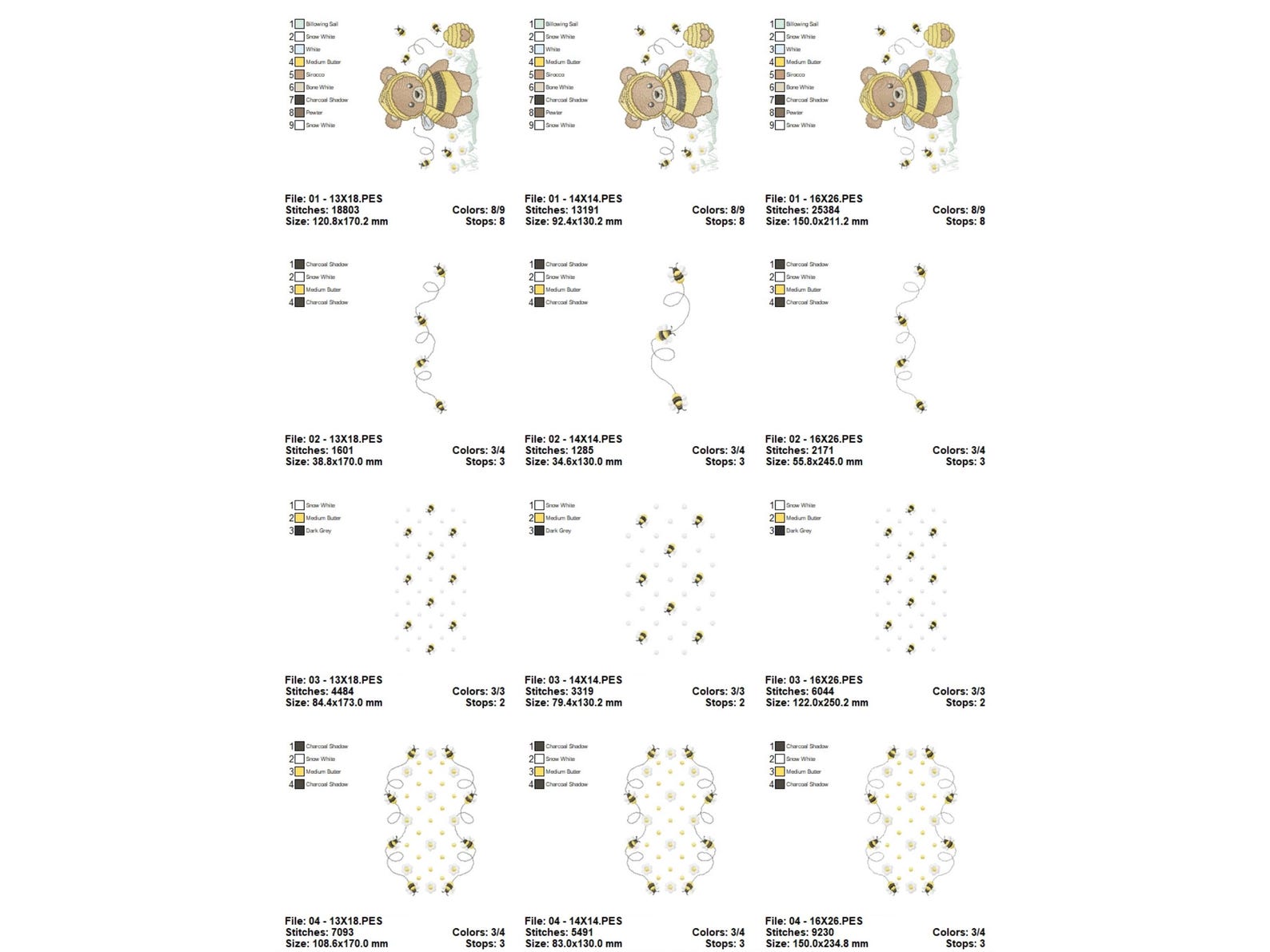 Bee Embroidery Design Set | 6 Beehive & Daisy Border Patterns | 3 Sizes ...