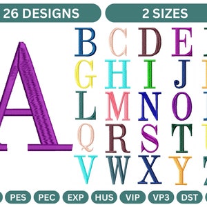 26 - Type , Simple Alphabet Machine Embroidery Design,- 2 Size ,Instant Download