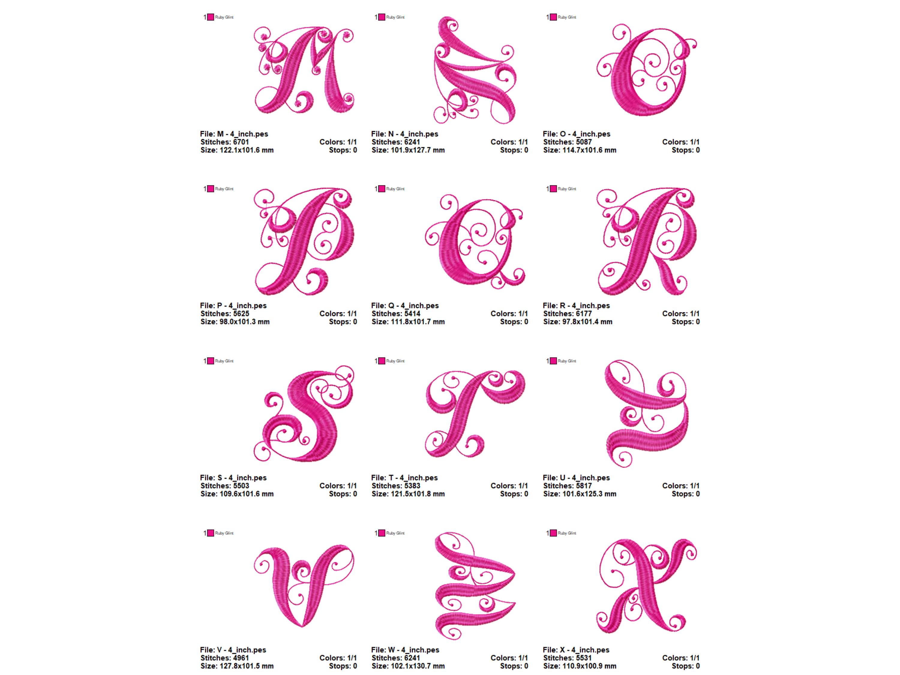 Elegant Swirl Script Alphabet Embroidery Design | Pink Monogram Font ...