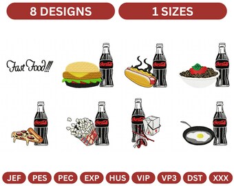 Coca-Cola With Fast Food Machine Embroidery Design,Instant Download