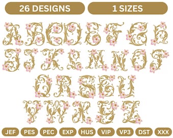 26 Design Floral Alphabet Font Embroidery Designs – 1 Size , Instant Download