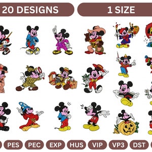 Mickey Mouse Embroidery Designs - 20 Fun and Unique Styles - Instant Download for DIY Projects - 1 Size, Multiple Formats