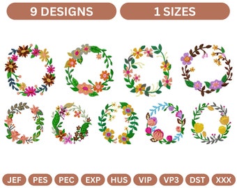 9 - Type Flower Round Frame Embroidery Design - Instant Download Digital File,Floral Frame Embroidery Design - 1 Size