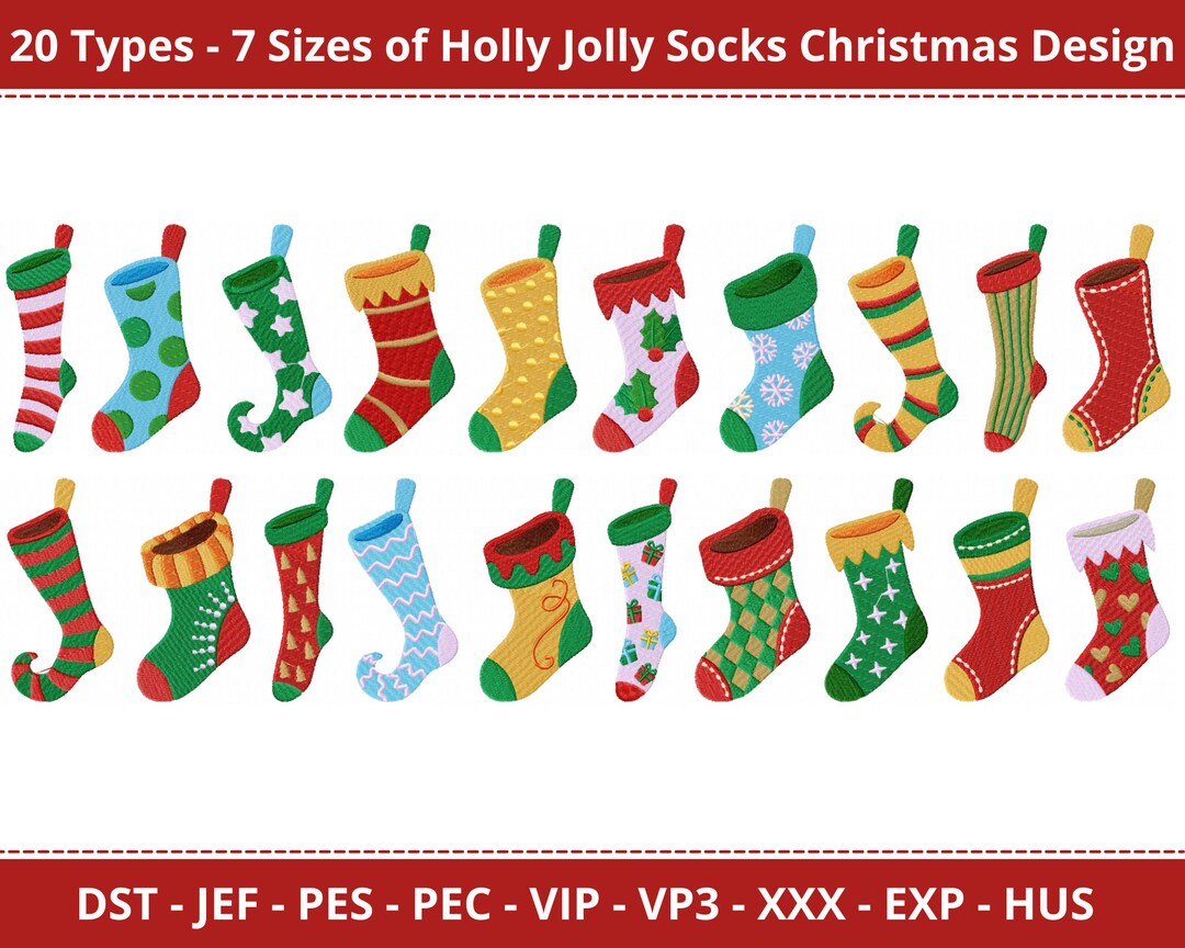 20 Types Holly Jolly Socks Christmas Embroidery Designs Etsy