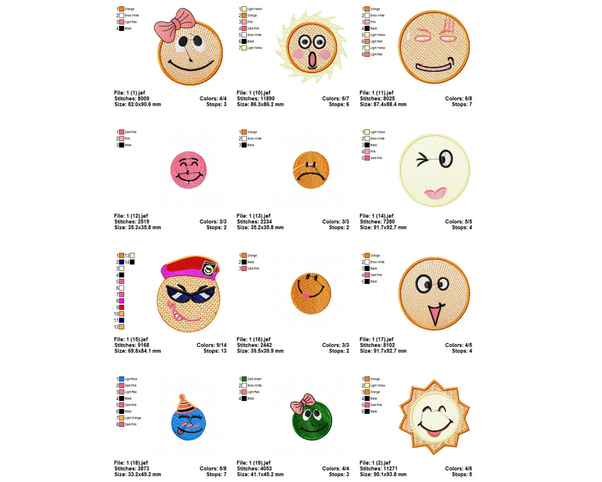 24 Emoji Machine Embroidery Designs Instant Download Etsy