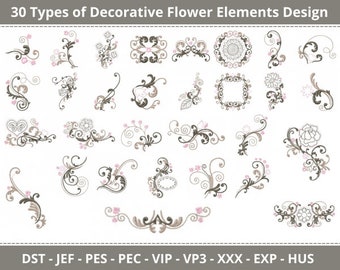 30 tipos de diseños creativos de bordado a máquina con apliques florales y flores – 1 tamaño, descarga instantánea