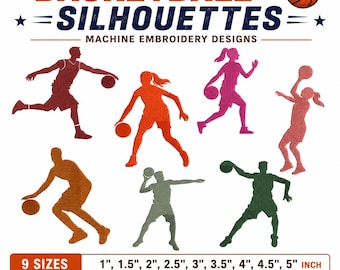 Basketball Silhouettes Machine Embroidery Designs - 9 Sizes & 8 Formats Instant Download