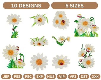 Common Daisy Flowers Machine Embroidery Design,Instant Download