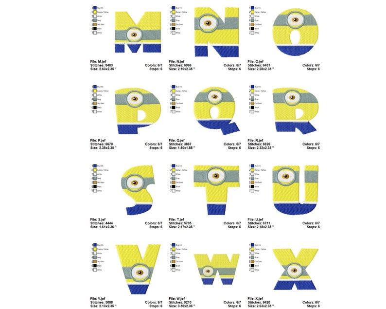 26 Types Minimos Style Alphabet Font Embroidery Designs – 1 Size ...