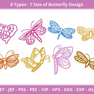 8 Types Butterfly Outlines Embroidery Design - Machine Embroidery Pattern –  7 Size , Instant Download
