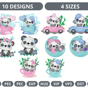Cute Panda Embroidery Designs - 10 Patterns, 4 Sizes - Digital Download