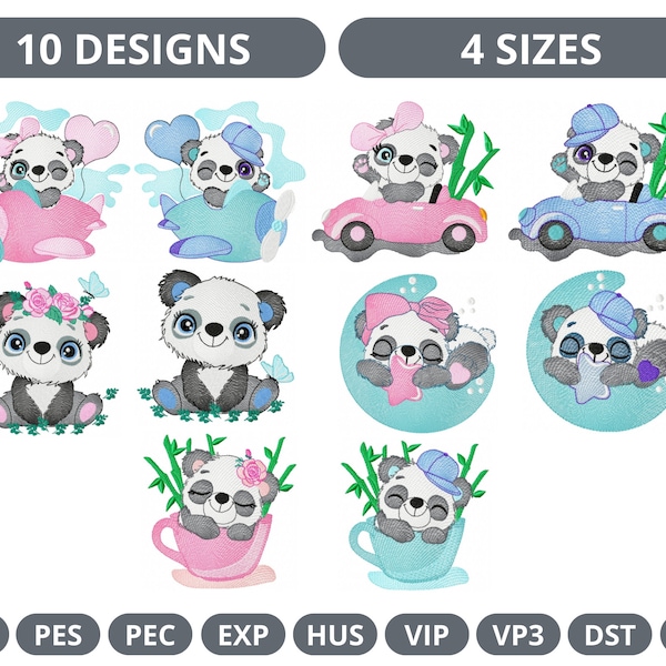 Cute Panda Cartoon Machine Embroidery Design, Instant Download