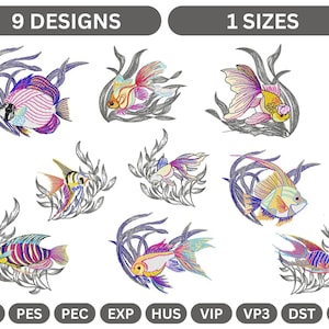 Motif de broderie Machine poisson, téléchargement immédiat