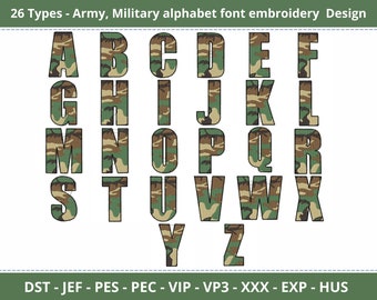 Military Camouflage Alphabet Embroidery Design – Army Style Font – 26 Letters – Instant Download