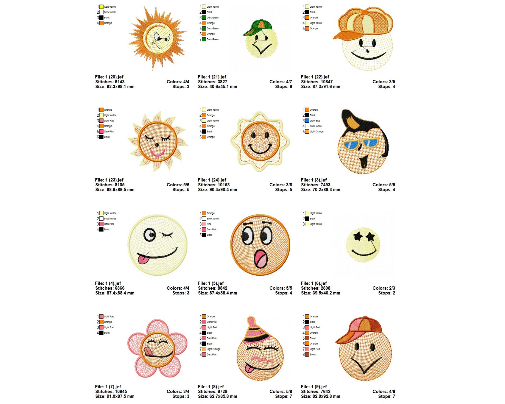 24 Emoji Machine Embroidery Designs Instant Download Etsy