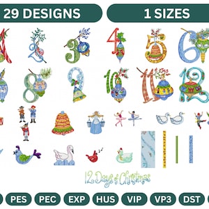 Days Of Christmas Machine Embroidery Design,Instant Download