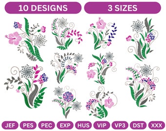collection of ten intricate floral embroidery designs,Instant Download