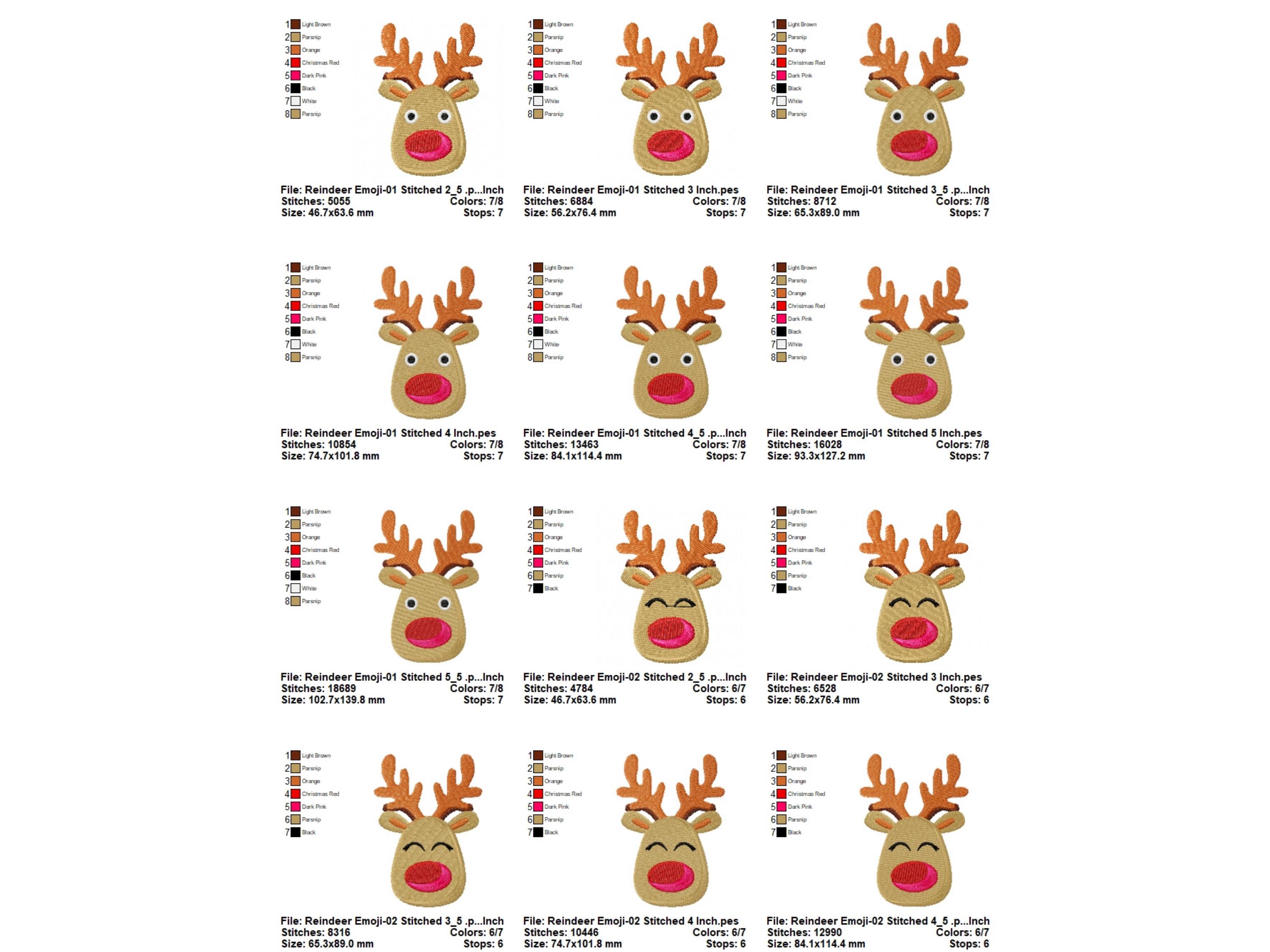 Reindeer Emoji Embroidery Design Pack | 9 Reindeer Faces | 7 Sizes ...