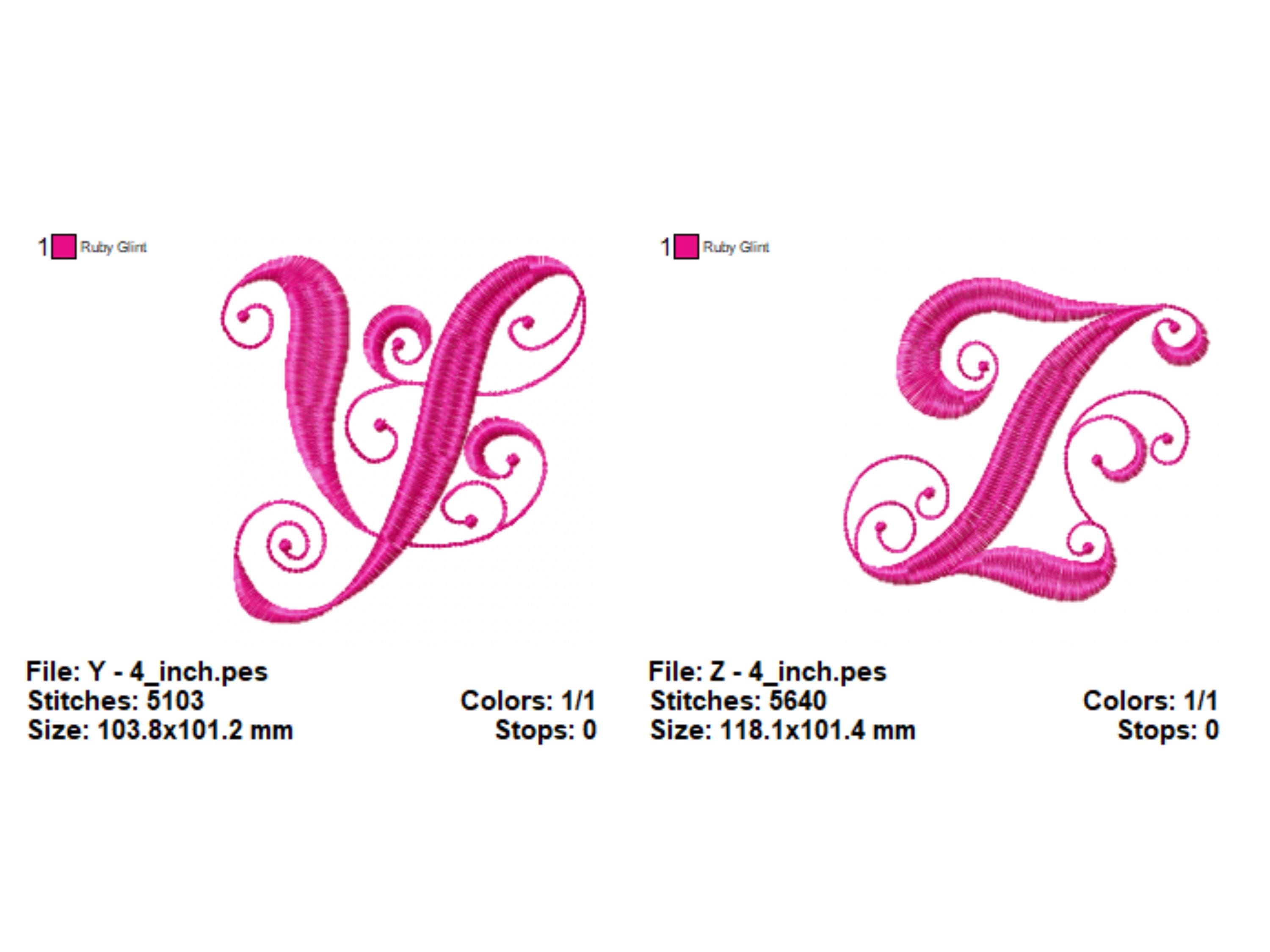 Elegant Swirl Script Alphabet Embroidery Design | Pink Monogram Font ...