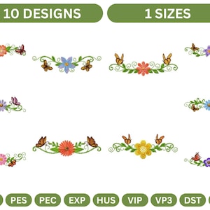 Floral Border Machine Embroidery Design,Instant Download