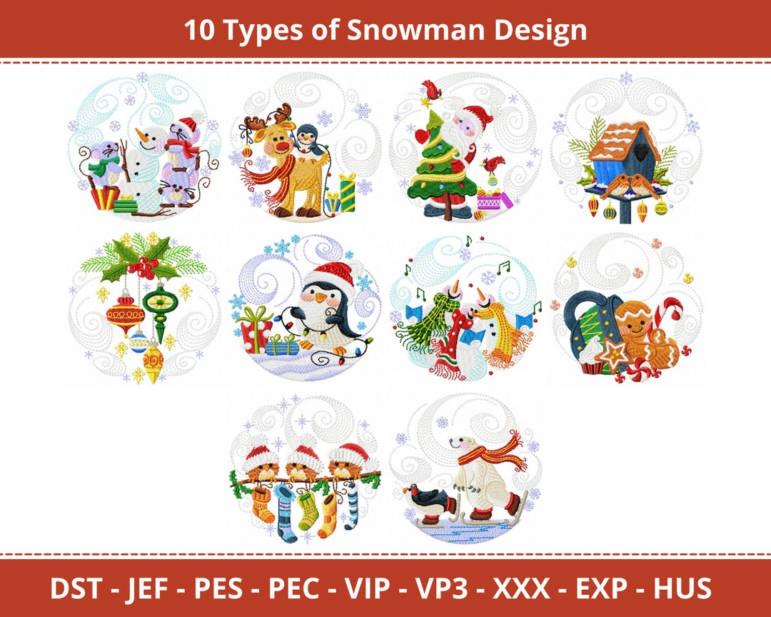 Snowman Types 10 Types Snowman Machine Embroidery Designs -christmas Machine ...