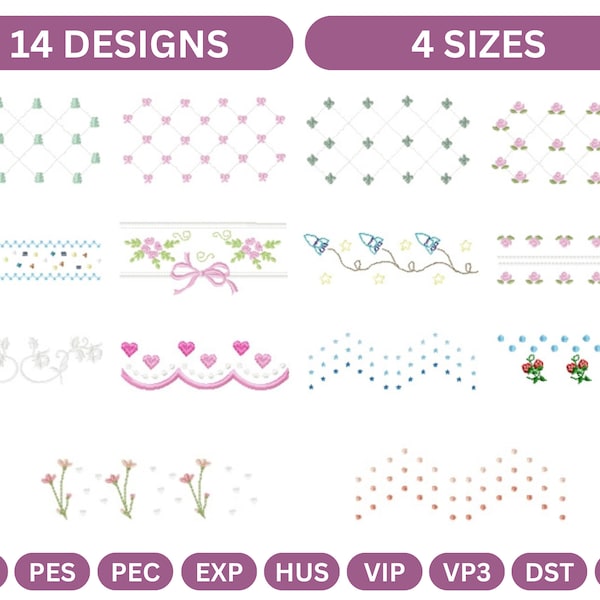 Floral Endless Border Machine Embroidery Design,Instant Download