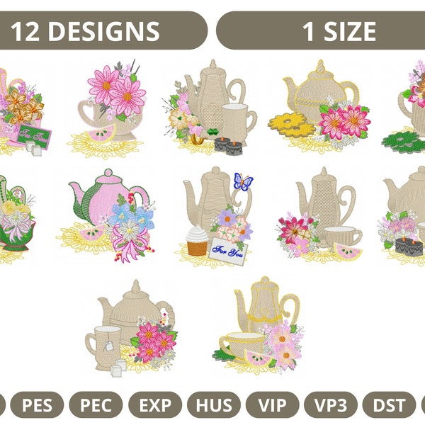 Teapot Machine Embroidery Design, Instant Download