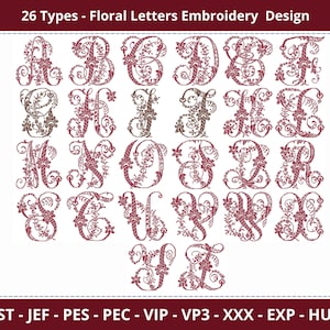 26 Design Floral Letters Embroidery Design - Font - Monogram - Numbers - Alphabets - Machine Embroidery Pattern – 1 Size , Instant Download