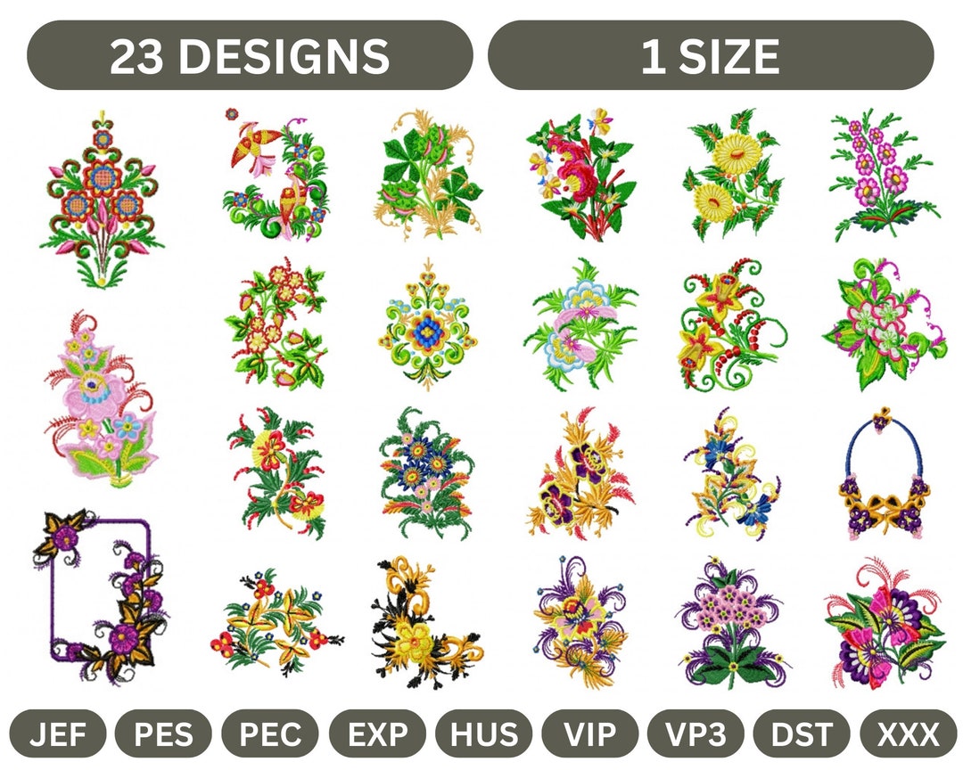 Decorative Flowers Machine Embroidery Design,instant Download - Etsy