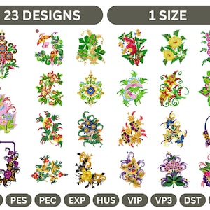 Decorative Flowers Machine Embroidery Design,Instant Download