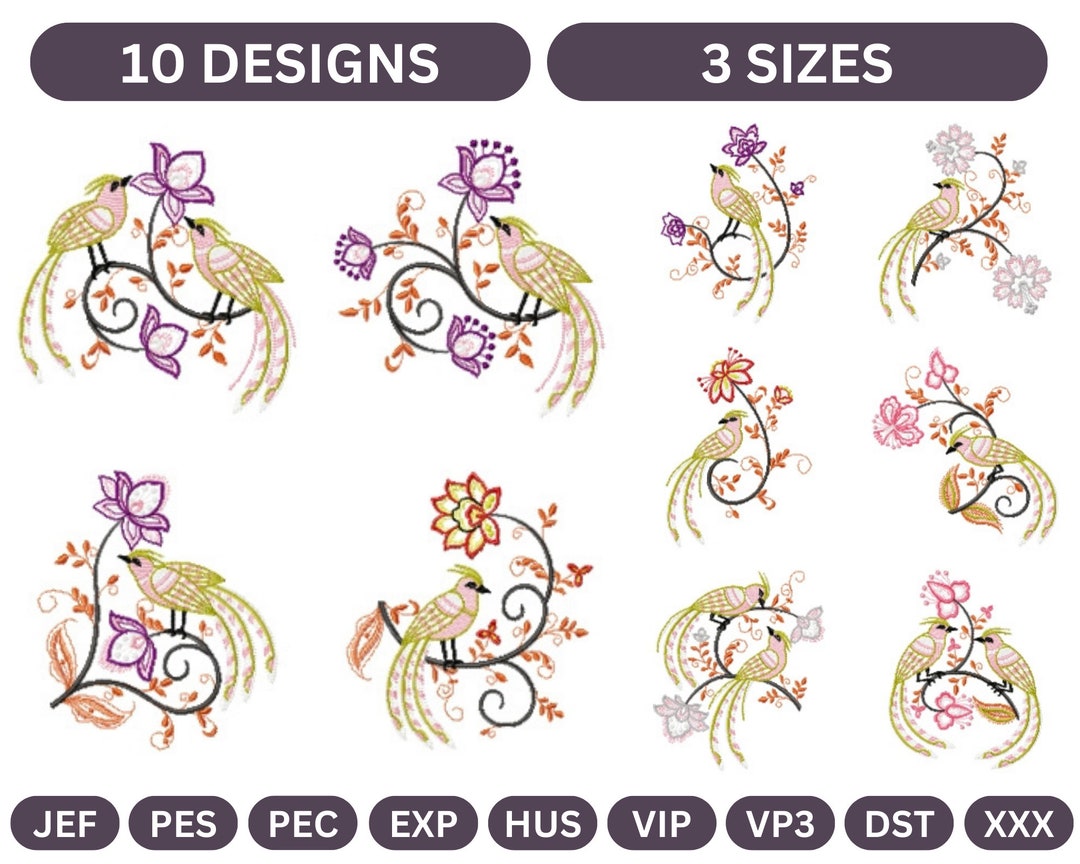 Jacobean Birds Machine Embroidery Designinstant Download Etsy