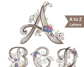 Floral Swirl Monogram Embroidery Design | A to Z Letters Embroidery Pattern | Digital Download – 1 Size