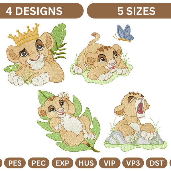 4 Types Cute Baby Lion Embroidery Designs –5 Size , Instant Download