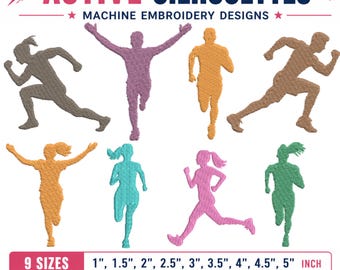 Active Silhouettes Machine Embroidery Designs - Runner Athletes 9 Sizes & 8 Formats Instant Download